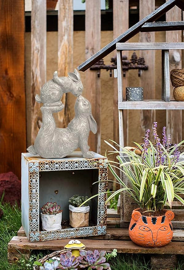 Newman House Studio Garden Statues Kissing Bunny Sulpture - Garden Décor Rabbit Collectible Figurines Yard Decorations Outdoor 11.8" L x 4.8" W x 14.6" H