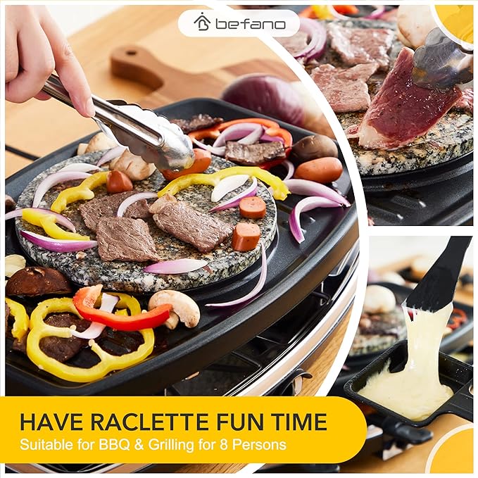 Electric Raclette BBQ Grill with Fondue Pot Sets, Portable Korean Table Grill Electric Indoor Cheese Raclette, Dual Adjustable Thermostats, 8 People Serve Perfect for Parties and Family Fun