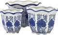 Galt International Blue & White Floral Porcelain Ceramic Decorative Flower Pot 8"/6"/4.5" Garden Pots Chinese Asian Design - Set of 3 Round Fluted