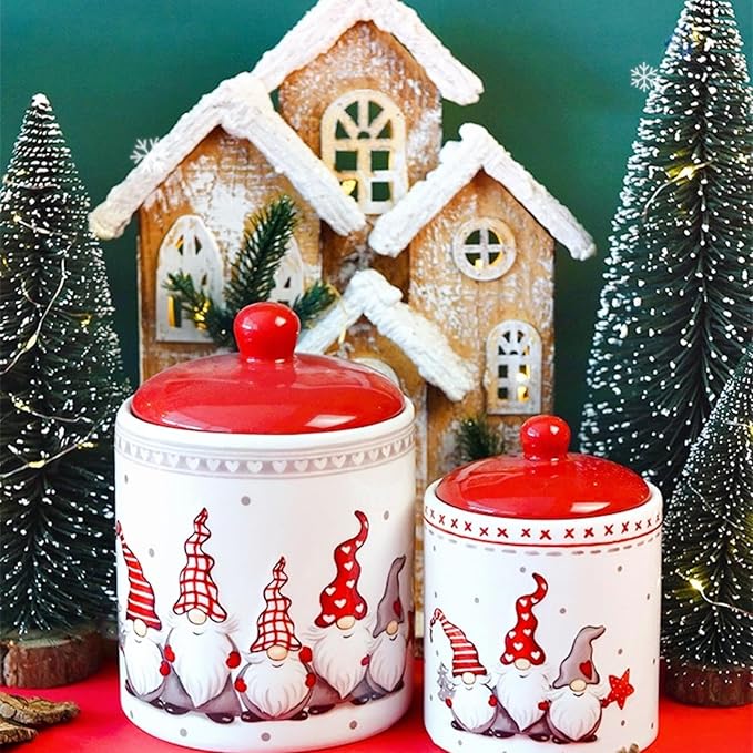 Cookie Jars with Airtight Lid, Christmas Themed Winter Holiday Ceramic Cookie Jar, Xmas Ceramic Storage Container for Cookies,Candy,Nut,Chips Holiday Christmas Decoration