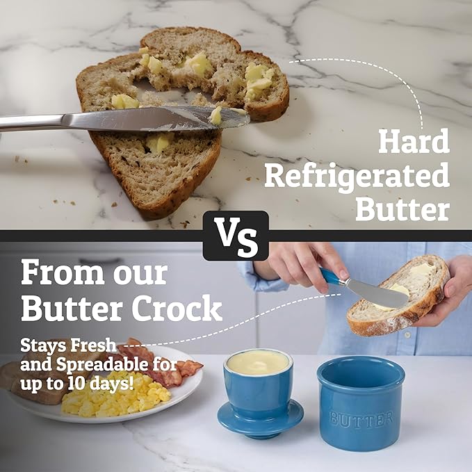 PriorityChef Butter Crock with Lid with Water Line,Ceramic French Butter Dish to Leave On Counter, Lapis Blue