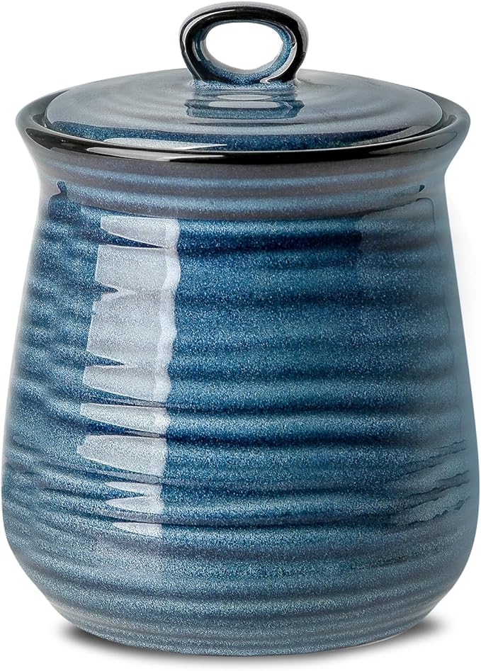 HASENSE Ceramic Food Storage Jar with Airtight Seal Lid, 35 Ounce Kitchen Canister Container for Cookie, Ground Coffee, Pasta, Cereal, Flour, Sugar, Rice, Seasoning and Pet Treat, Navy