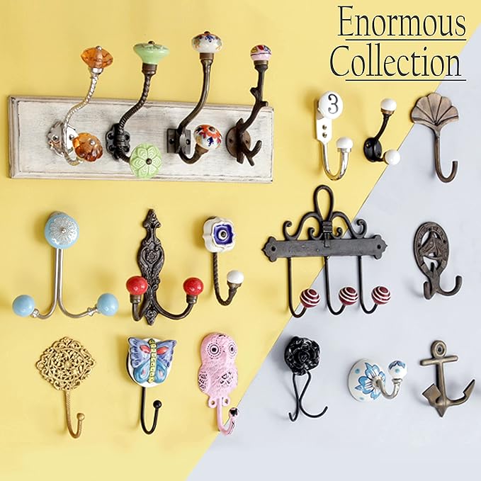 Indian Shelf 4-Pack Premium Ceramic, Zinc Decorative Cute Hooks for Hanging Coats, Jackets, Leash, Hat, Towel, Backpack, Purse, Handbag Online (White)