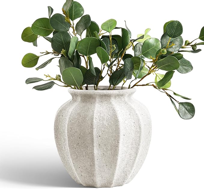 LE TAUCI 9.3" Ceramic Vase, Artisan Large White Ceramic Vase for Modern Farmhouse Home Decor, Substantial & Stable, Handcrafted Flower Vase, Living Room & Dining Room Table Centerpiece, Rustic White