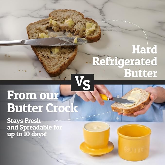 PriorityChef Butter Crock with Lid with Water Line, Ceramic French Butter Dish to Leave On Counter, Yellow