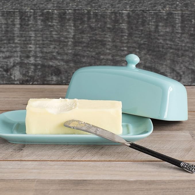 Now Designs Stoneware Rectangle Butter Dish with Lid Eggshell, 4.5 x 8 in