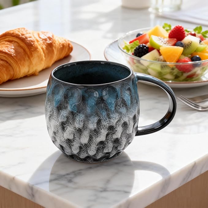 20oz Large handle Ceramic Coffee Mug, Handmade Glaze Color Changing Mug with Easy-Grip Handle, Unique Handcrafted Tea Cup for Home, Office, Gift Giving (blue)