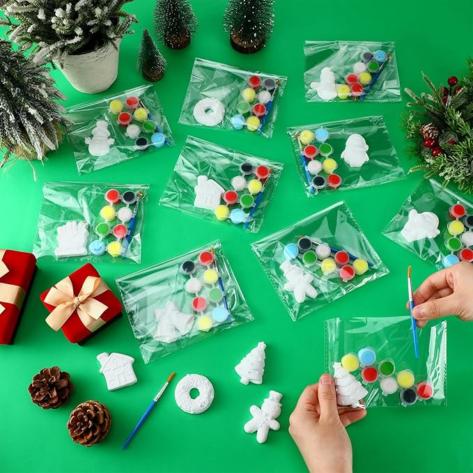 Simgoing 20 Set Christmas Ceramic Painting Kit DIY Ceramic to Paint Your Own Snowman Santa Xmas Tree Penguin Statues Ceramics Christmas Ornaments Crafts for Adults Xmas Party
