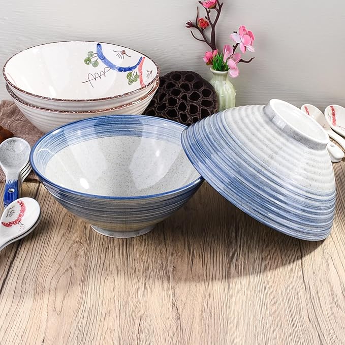 Large Japanese Ceramic Noodle Bowls 8.3 Inch Asian Ramen Bowl Set of 2 for Soup Pho Instant Noodles (bs)