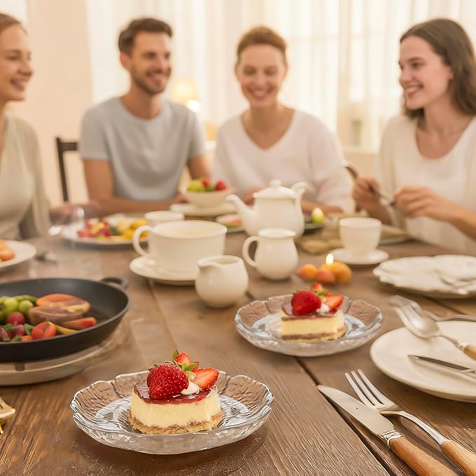 kanpura 6pcs Clear Glass Plates Restaurant 4.5 Inch Dessert Plates Tea Plates Bulk Small Crystal Plate Set for Appetizer, Fruits, Cake, Salad