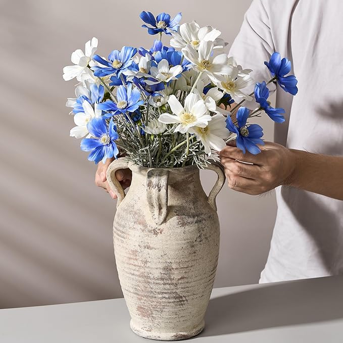 Emotionally Grounded Vase, Vaseking Large Ceramic Rustic Vase with 4 Handles, 10.83 inch Minimalist Decorative Farmhouse Tall Vases for Home Decor, Living Room, Enterway, Table Decoration, Neutral