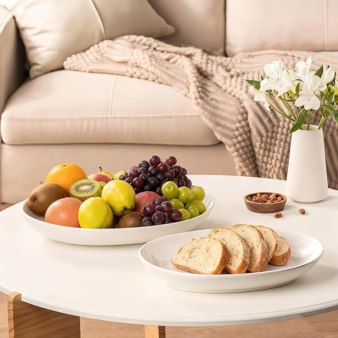 12"/14" Oval Serving Platters Set, Large Ceramic Oval Serving Dishes for Entertaining, Turkey, Fish, Salad, Appetizers, Deep Elipse Plate, Set of 2