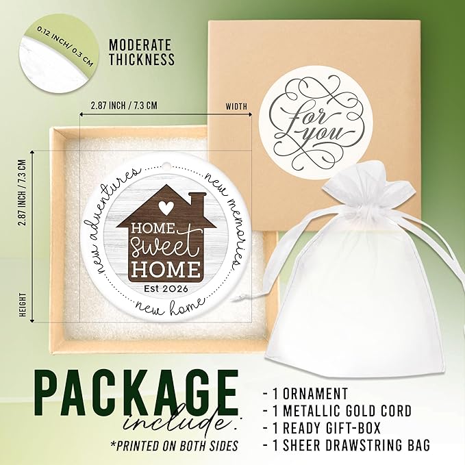 HEXMOZ New Home Gift Ideas - New Home Ornament 2026 - Best Housewarming Gifts 2026 - House Warming Gifts for Owners, Couples, Men, Women - First House Ornament, Our First Christmas Ceramic Keepsake