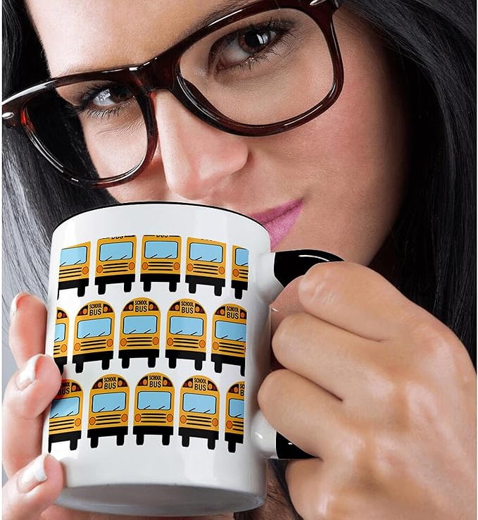 3dRose School Bus 15oz Two-Tone Black Mug