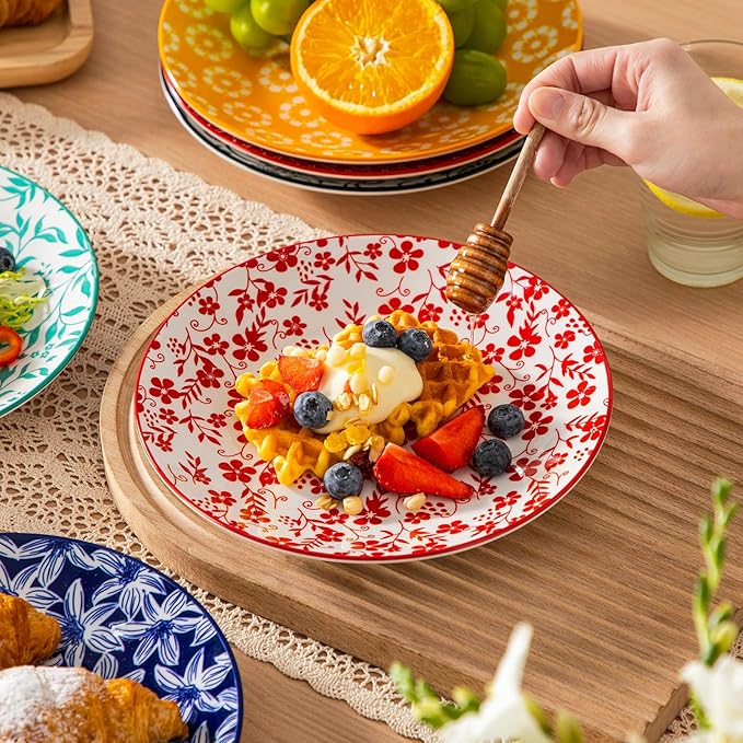 vancasso Ceramic Salad Plates Set of 6, Small Vintage 8.25 Inch Plate Set of 6 for Kitchen, Porcelain ColorfulDessert Plates for Kitchen, Microwave Oven Dishwasher Safe, Vintage Gift, Muted