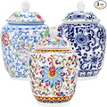 Okllen Set of 3 Small Blue and White Porcelain Salt Cellar with Airtight Lid, 250ml/ Approx. 1 Cup Sugar & Salt Crock Container Ceramic Spice Jar for Kitchen Countertop