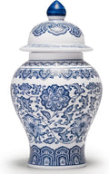 10 Inches Blue and White Ginger Jars with Lid, Small Chinoiserie Porcelain for Home Room Office Decoration, Jingdezhen Art Decor Vase (Unglazed)