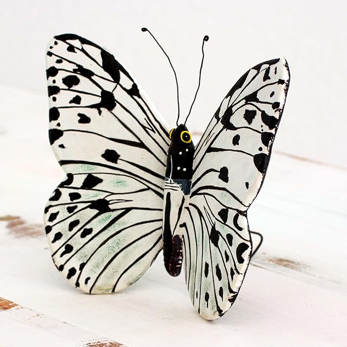 NOVICA Black White Animal Themed Ceramic Sculpture 'Forest Nymph Butterfly'