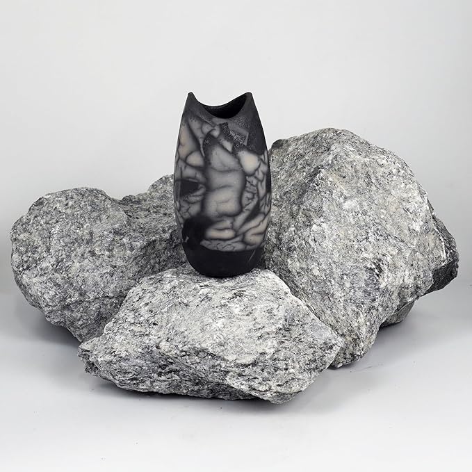 RAAQUU Koi Raku Ceramic Pottery Vase - Handmade Kitchen / Living Table Centerpiece Home Décor / Unique Gift for Her, Mom in Smoked Raku (KOII-SR)