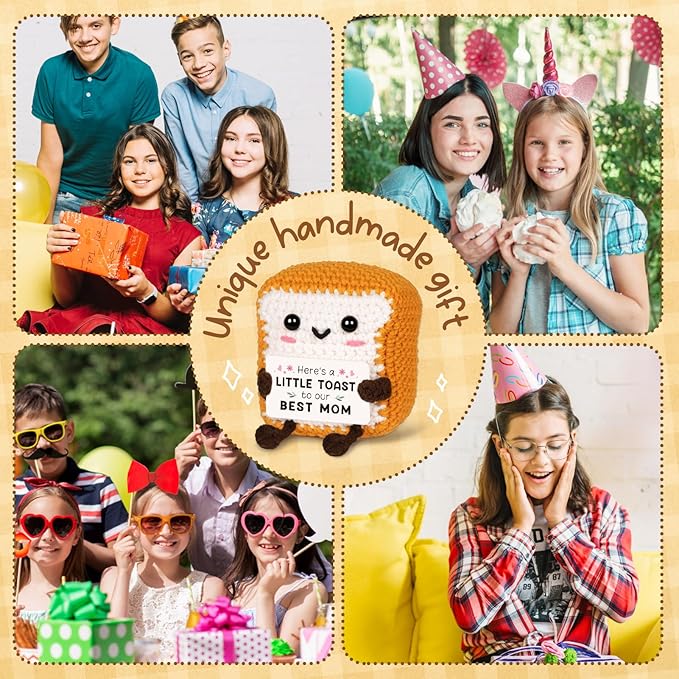 Glydein 16th Birthday Gifts for Girls Boys, Cute Handmade Crochet Toast Decors with 16th Bday Card, Unique Birthday Gifts for Teens 16, Gift for Son Daughter Grandchildren from Mom Dad Aunt Uncle