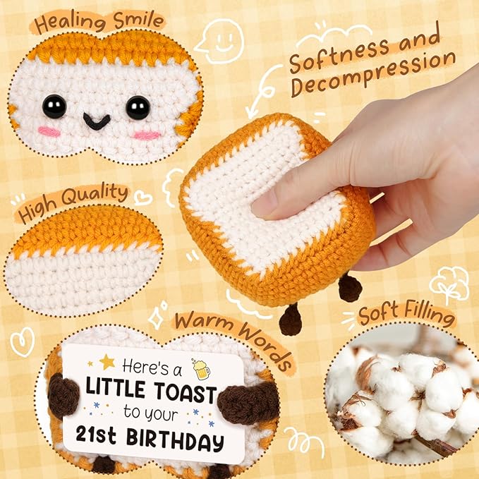A Little Toast to Your 21st Birthday - Mini Handmade Crochet Toast Gifts for 21st birthday female Male, Funny 21st Birthday Gifts for Her Him Daughter Son Sister Friend, Adult Handmade Crochet