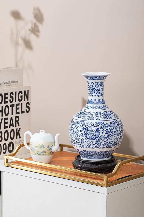 Blue and White Vase, Blue Vase, Chinoiserie Vase, Blue and White Ginger Jar Vase for Home Decor, Blue and White Porcelain Decor,9½"H