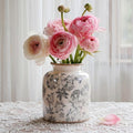 Gray Peach Blossom Chinoiserie Vase, 6.2” Crackle Glaze Ceramic Vase, Hand-Painted Vintage Floral Vase with Distressed Rim, Antique Style Decor for Bookshelf, Tabletop (Gray, 6.2”)