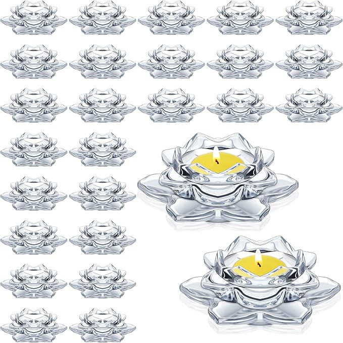 meekoo 24 Pcs Crystal Glass Lotus Candle Holders Lotus Crystal Tealight Candle Holders for Christmas Home Decor Wedding Party