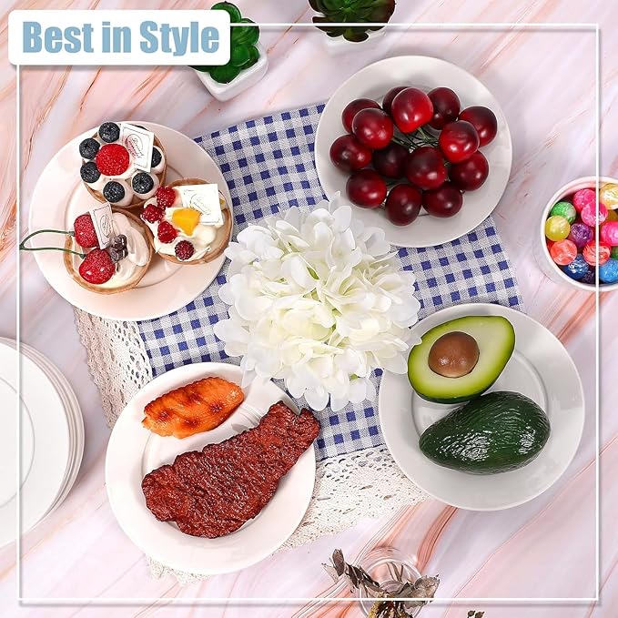 12 Pcs Porcelain Plates, 10 inch White Dessert and Appetizer Plates, Microwave and Dishwasher Safe Ceramic Set