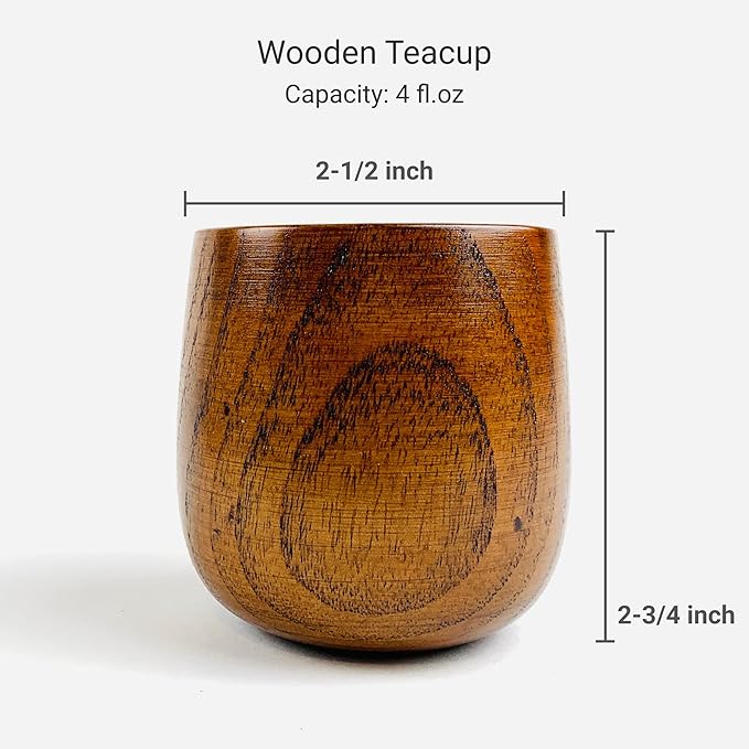 JapanBargain 4079, Wooden Tea Cups Water Coffee Mug Japanese Zen Style Teacups, 4 ounce 120ml, Pack of 6