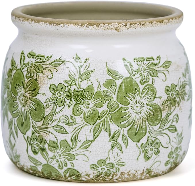 Flower Pot,Vintage Ceramic Pot for Planter with Drainage Holes, 6.29 inch Ice Crack Glazed Indoor Planters Pot for Indoor,Tucan Home Decor,Gardening Gifts,Green (Traditional)