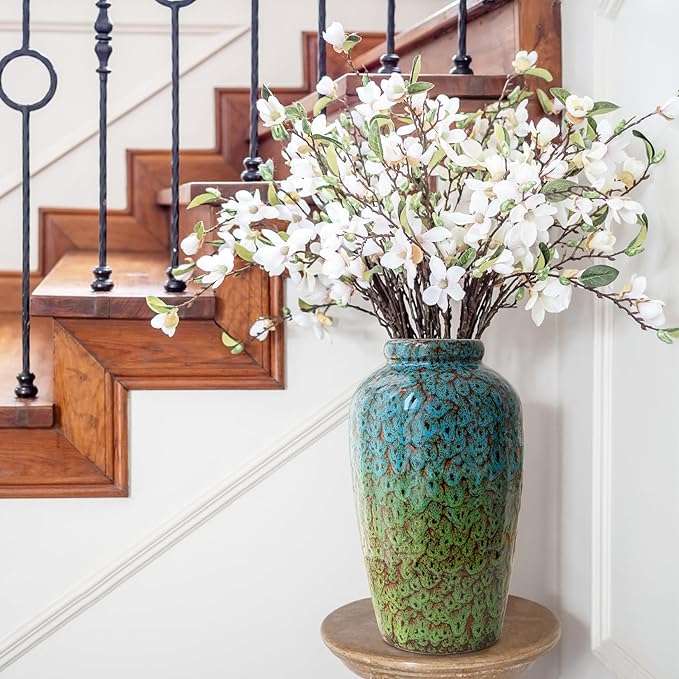 Unique Ceramic Flower Vase, Modern Home Decor for Living Room, Tables, Shelves & Enterways,11Inch Tall Blue Green Vase Gift for Housewarming, Wedding, Birthday
