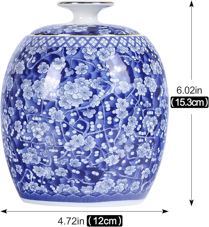 Traditional Chinoiserie Round Ginger Jars Blue and White Porcelain Series Ceramic Storage Jars with Sealed Lids,for Home/Kitchen/Dining Table Decoration (Melon Jar)