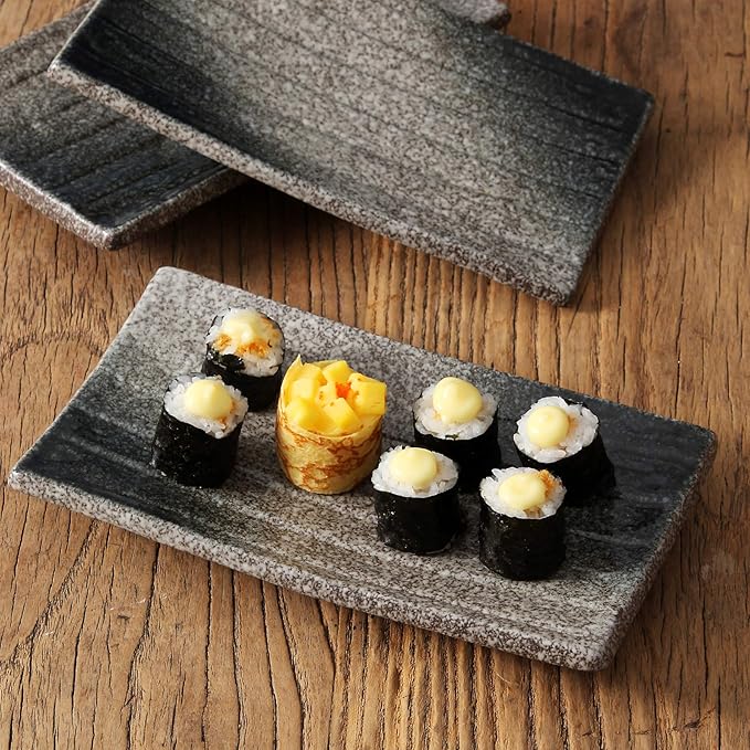 Uaral Sushi Plate Japanese Dish Set Ceramic Sashimi Plate 4 Pieces Sushi Serving Plate(8.5inch Midnight Blue)