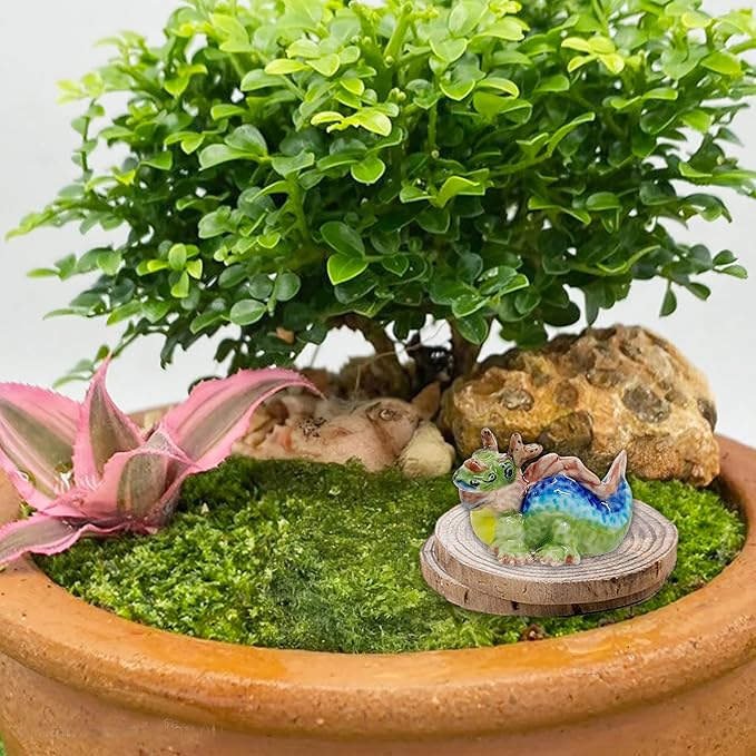 WitnyStore Tiny 1¾" Long Green Red Chinese Dragon Figurine - Miniature Hand Made Painted Ceramic Asian Dragons Mythical Creature Animals Colorful Decorative Collectible Figurines Home Décor Gifts