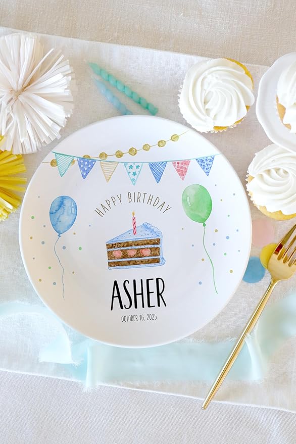 Personalized Birthday Plate, Ceramic Keepsake Gift, Classic Party Cupcake, Dishwasher Safe, Heirloom, Start a new Tradition, use year after year, Handmade and Original, Little Worm Studio