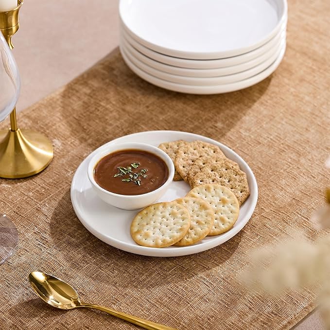 Ceramic Appetizer Plates Set of 6,Small Mini Dessert Plates 6 Inch,White Round Salad Plate,Porcelain Cake Plates for Waffle,Pie,Saucers,Snack,Cat Dishes,Microwave & Dishwasher Safe