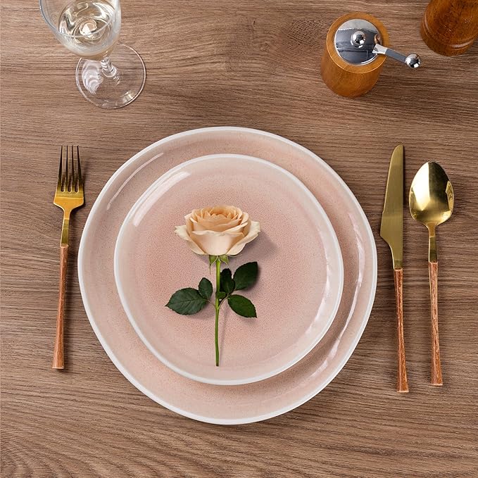 AmorArc Ceramic Dinnerware Sets,Handmade Reactive Glaze Stoneware Plates and Bowls Sets,Highly Scratch Resistant | Dishwasher & Microwave Safe Dishes Set,Service for 6 (18pc)