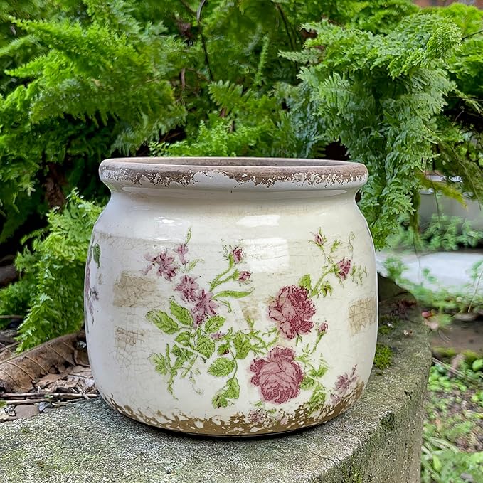 Flower Pot,Vintage Ceramic Pot for Planter with Drainage Holes, 6.29 inch Ice Crack Glazed Indoor Planters Pot for Indoor,Tuscan Home Decor,Gardening Gifts (Garden)
