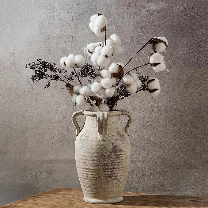 Emotionally Grounded Vase, Vaseking Large Ceramic Rustic Vase with 4 Handles, 10.83 inch Minimalist Decorative Farmhouse Tall Vases for Home Decor, Living Room, Enterway, Table Decoration, Neutral