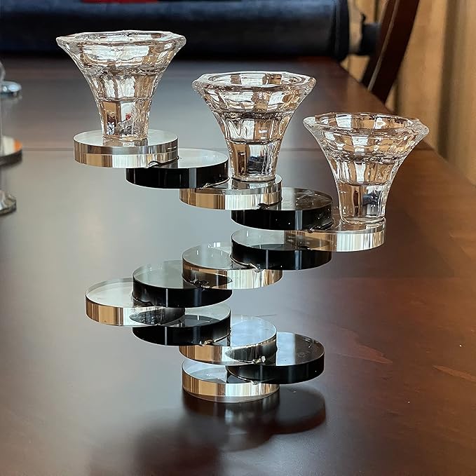 Allgala 3-Cup Artistic Design Bonsai Style Candlestick Crystal Candle Holder-Black-HD89132