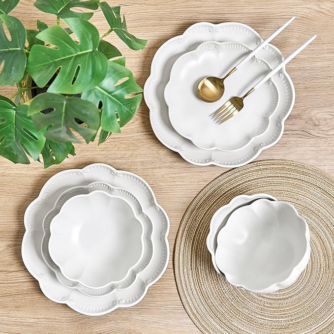 Sango Bethany 12 Pieces Scalloped White Plates & Bowls Set