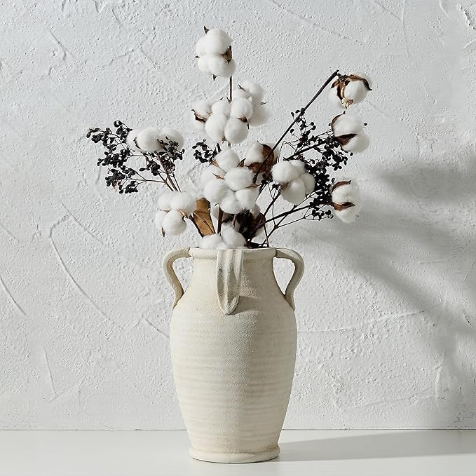 Emotionally Grounded Vase, Vaseking Large Ceramic Rustic Vase with 4 Handles, 10.83 inch Minimalist Decorative Farmhouse Tall Vases for Home Decor, Living Room, Enterway, Table Decoration, White