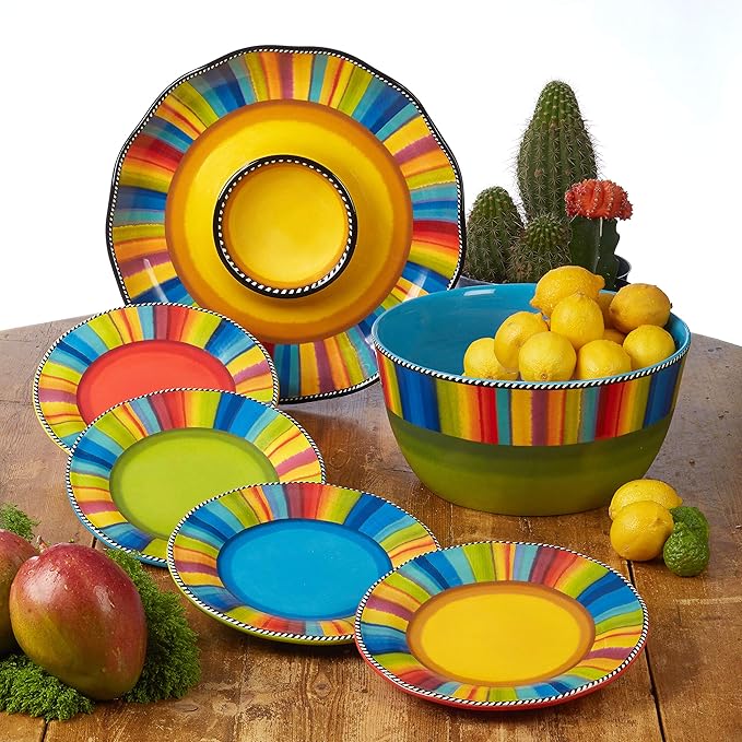 Sierra 8.75-Inch Salad and Dessert Plates, Set of 4, Colorful Mexican-Style Ceramic – Perfect for Side Dishes, Appetizers, or Casual Entertaining