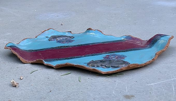 Ceramic Turquoise Blue and Burgundy Red Serving Tray, Handmade Kitchen Clay Art Charcuterie Board, Dinnerware