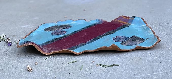 Ceramic Turquoise Blue and Burgundy Red Serving Tray, Handmade Kitchen Clay Art Charcuterie Board, Dinnerware