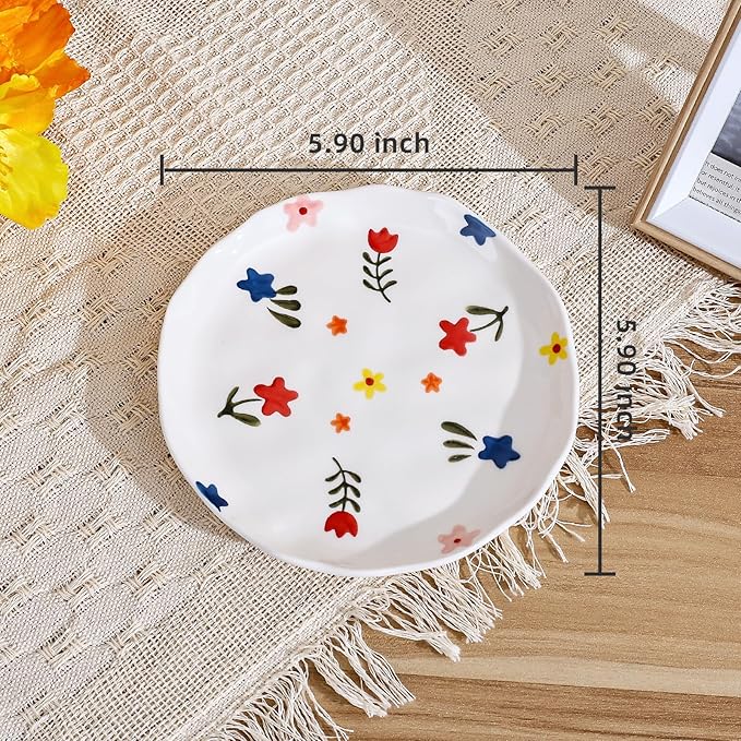 Koythin Ceramic Dessert Plates, Cute Fruits Dinner Plate, Creative Plates Design, Printed Flowers Dinnerware for Office and Home, Kitchen Plates for Desserts (White Floral)