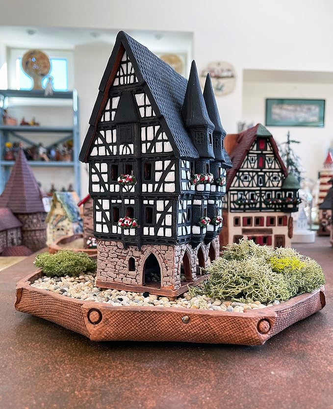 Ceramic Village Houses Collection - Collectible Handmade Miniature of Town Hall in Alsfeld Tiny House German - Tea Light Candle Holder B210N*