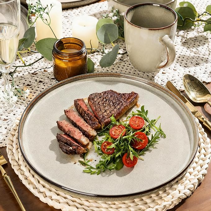 GBHOME Dinnerware Sets for 8, 24 Pieces Stoneware Plates and Bowls Sets, Scratch Resistant Dishes, Dishwasher & Microwave Safe, Reactive Glaze