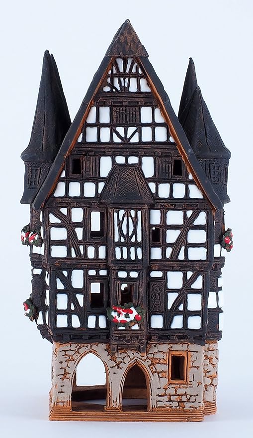 Ceramic Village Houses Collection - Collectible Handmade Miniature of Town Hall in Alsfeld Tiny House German - Tea Light Candle Holder B210N*